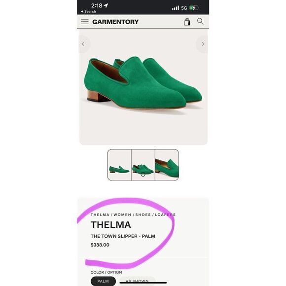 THELMA THE TOWN SLIPPER - PALM  Size 38, USA Size 7 Retails $388.00 - Picture 3 of 15